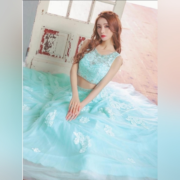 Two Piece quinceanera ball gown Prom Dress Aqua Blue Size 10 NWT - Picture 2 of 11